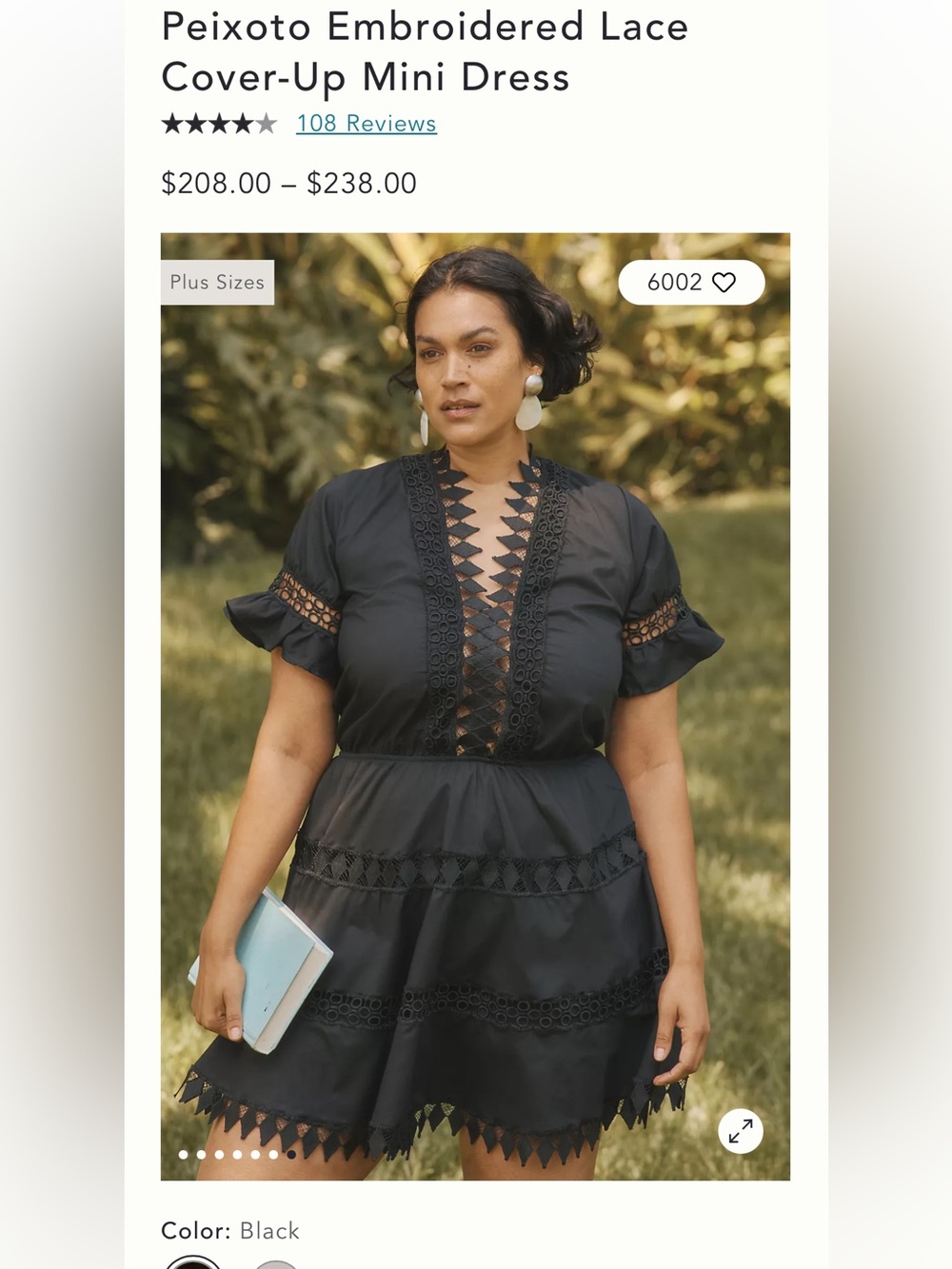 Peixoto Black Embroidered Lace Mini Dress